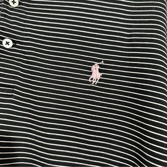 POLO RALPH LAUREN GOLF Size L Pink/Black Stripe Polo Shirt Renaissance on sleeve - Picture 3 of 7